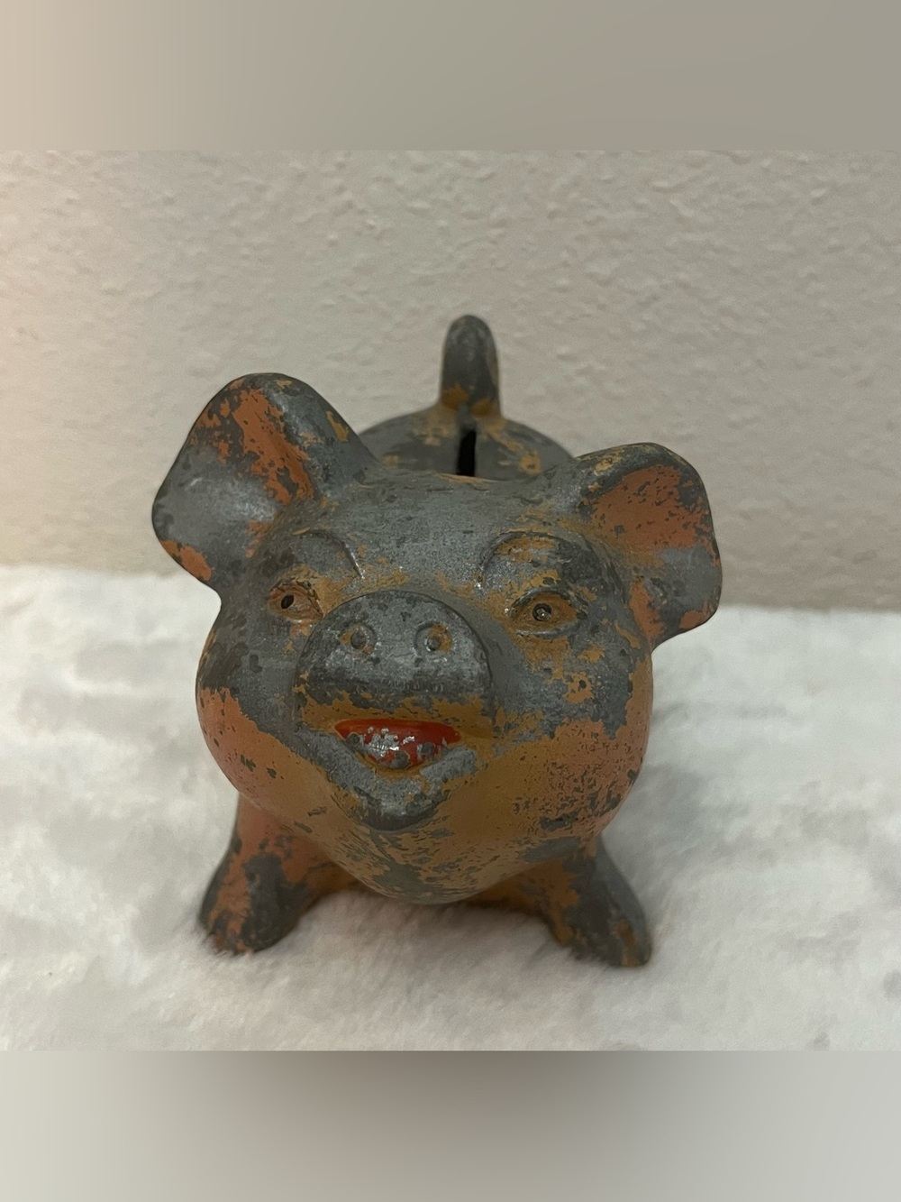 Vintage Metal Pig Piggy Bank 4”